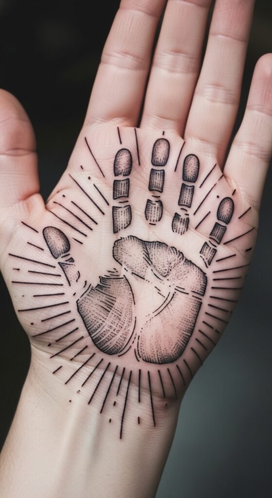 Sun and Hand Print Tattoo