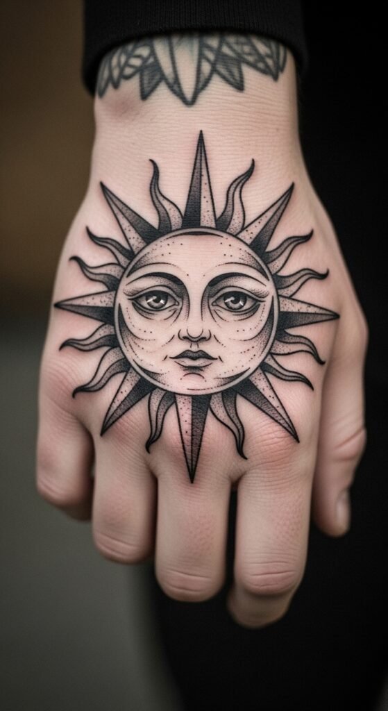 Sun with Eyes Tattoo