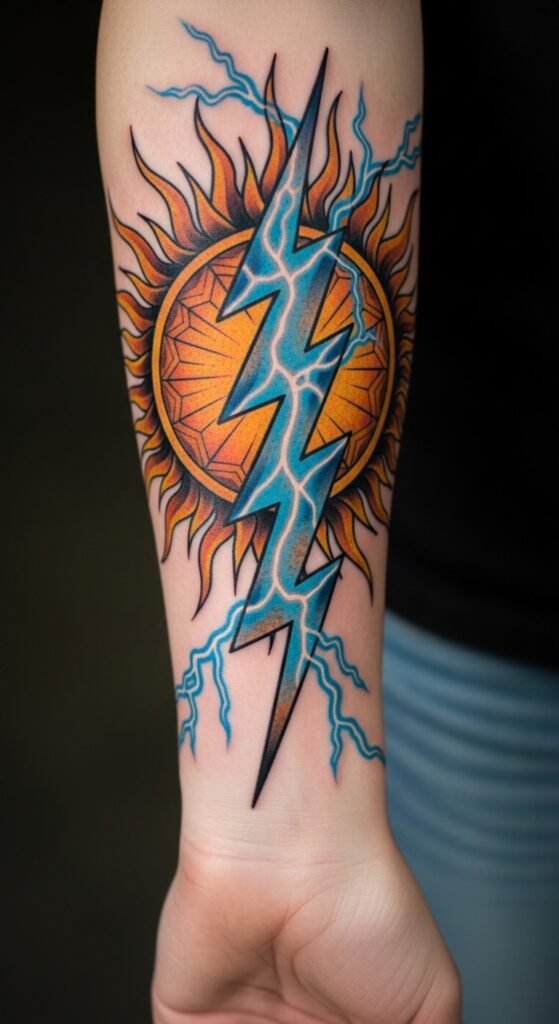 Sun and Lightning Bolt Tattoo