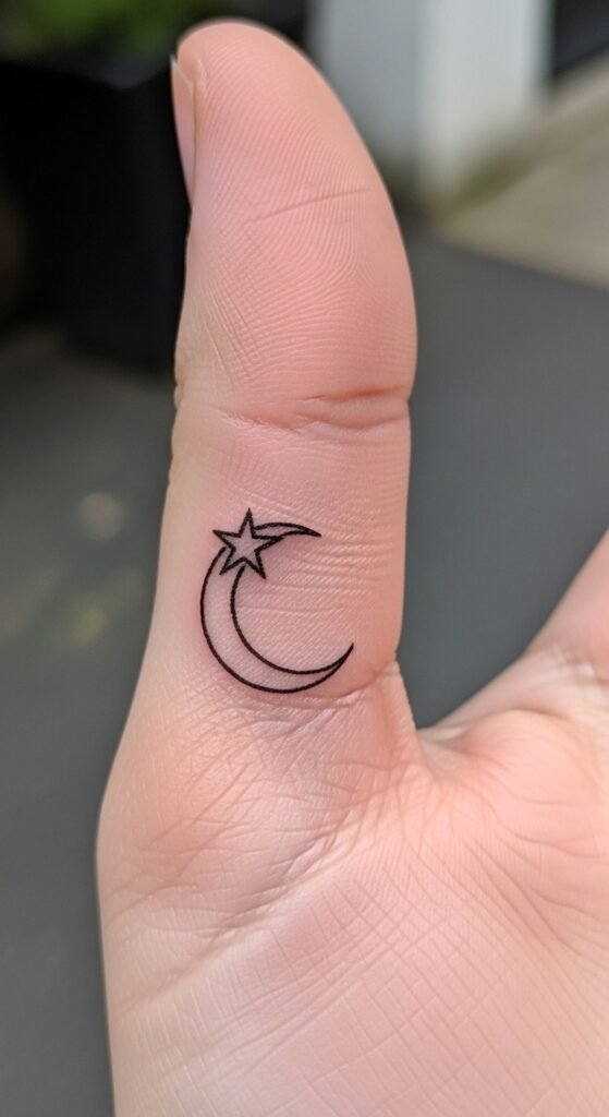 Star with a Moon Crescent on the Thumb