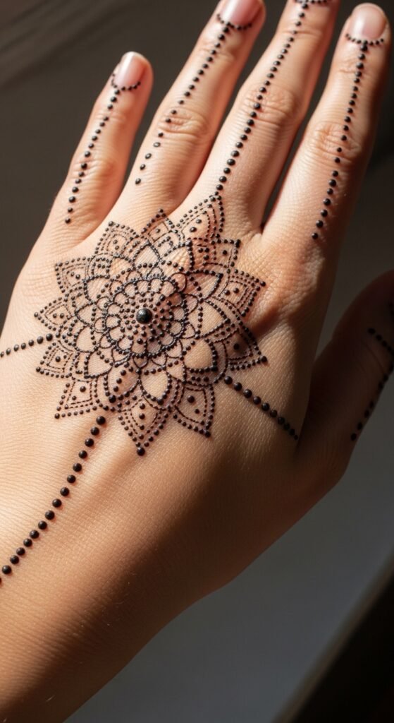Mandala with Dot Lines Along Fingers