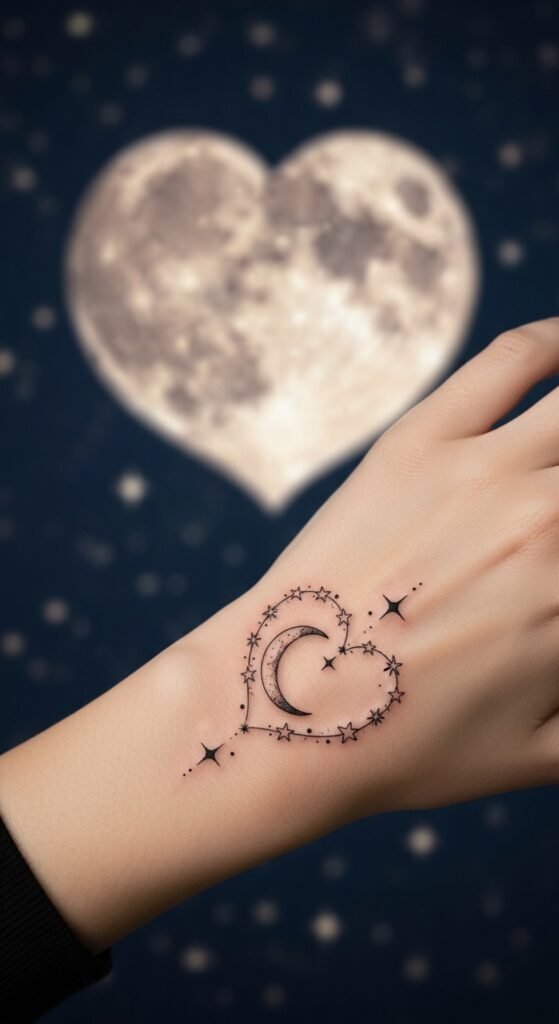 Heart-Shaped Moon and Stars