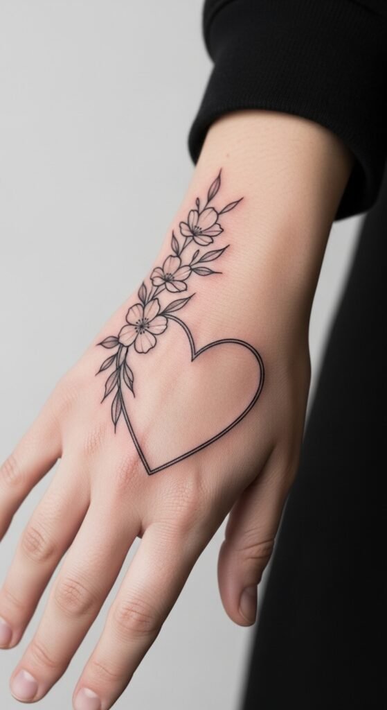 Heart Outline with Floral Elements