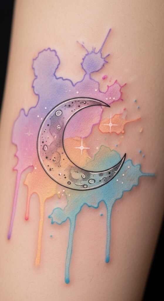 Watercolor Moon Tattoo