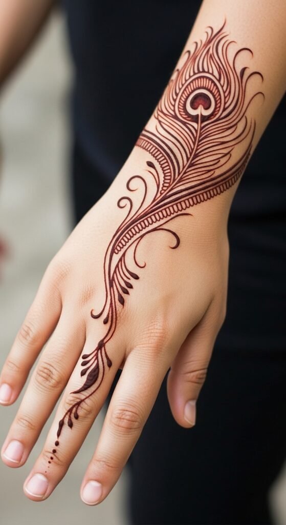 Peacock Feather on the Fingers
