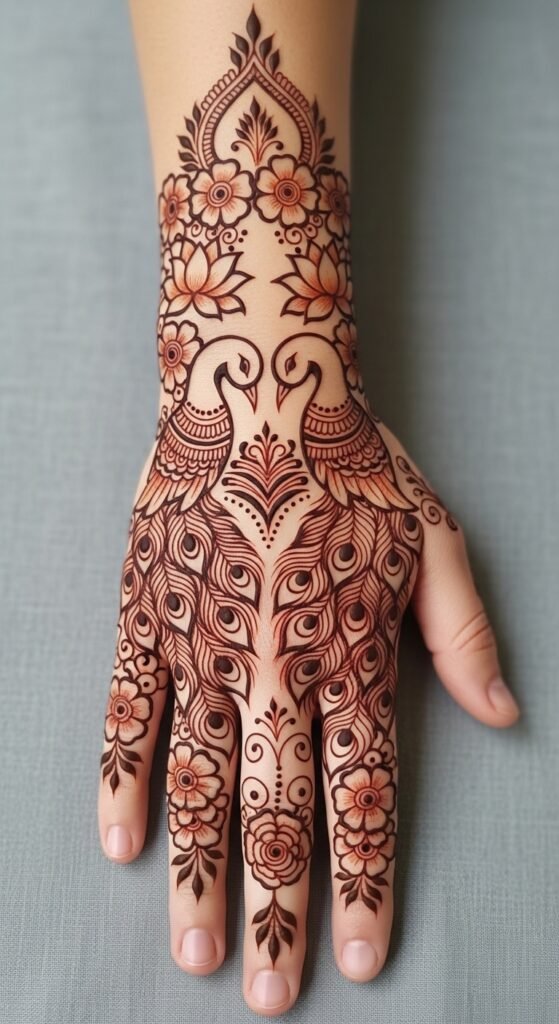 Traditional Indian Peacocks and Flowers