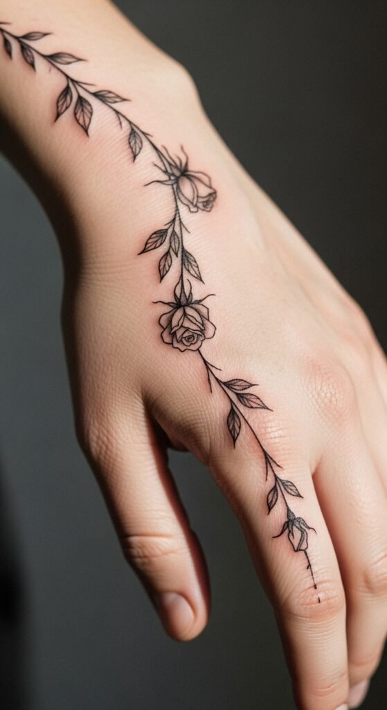 Rose Vine Along Side of Hand