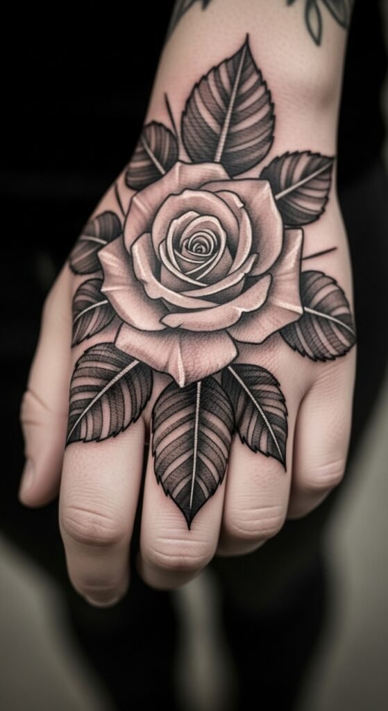 Rose With Leaves Spread