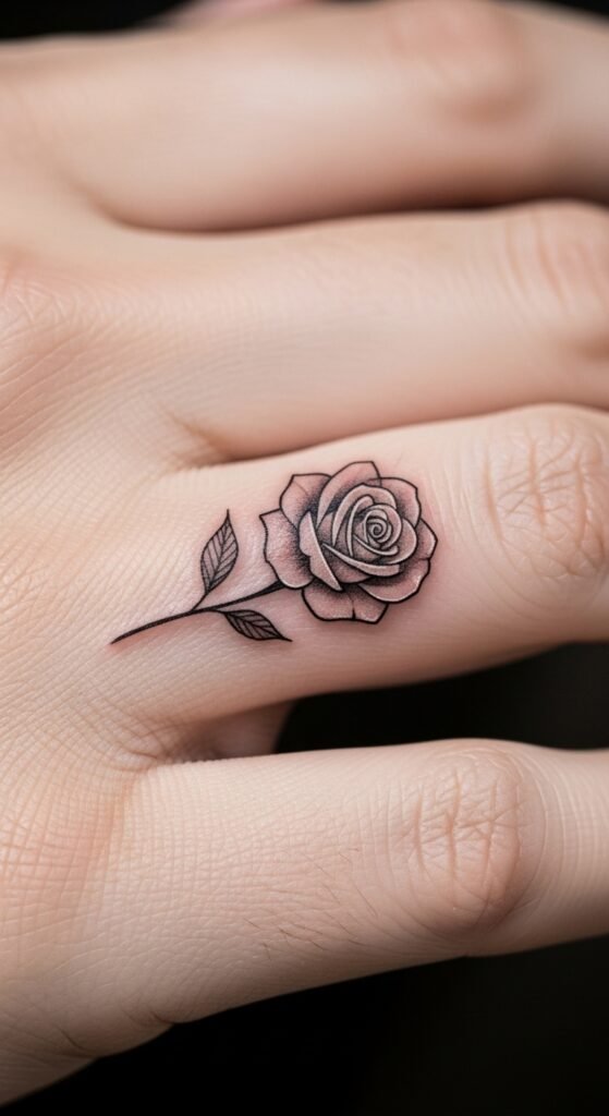 Single Finger Rose Tattoo