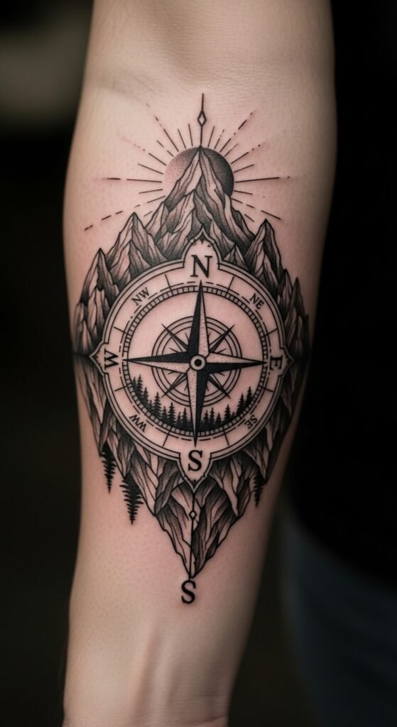 Compass and Mountain Tattoo