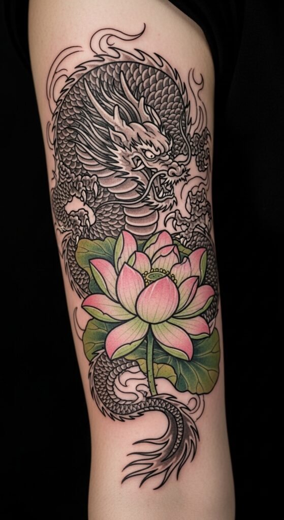 Dragon and Lotus Tattoo
