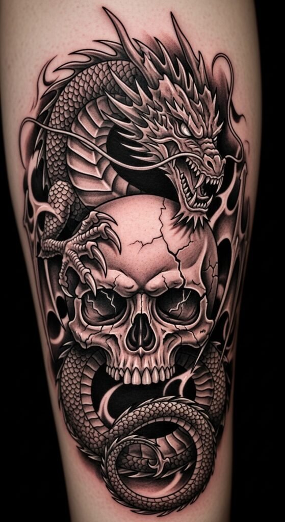 Dragon and Skull Tattoo
