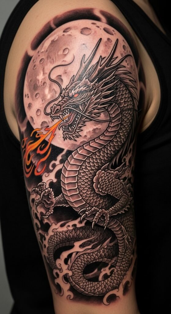 Dragon and Moon Tattoo