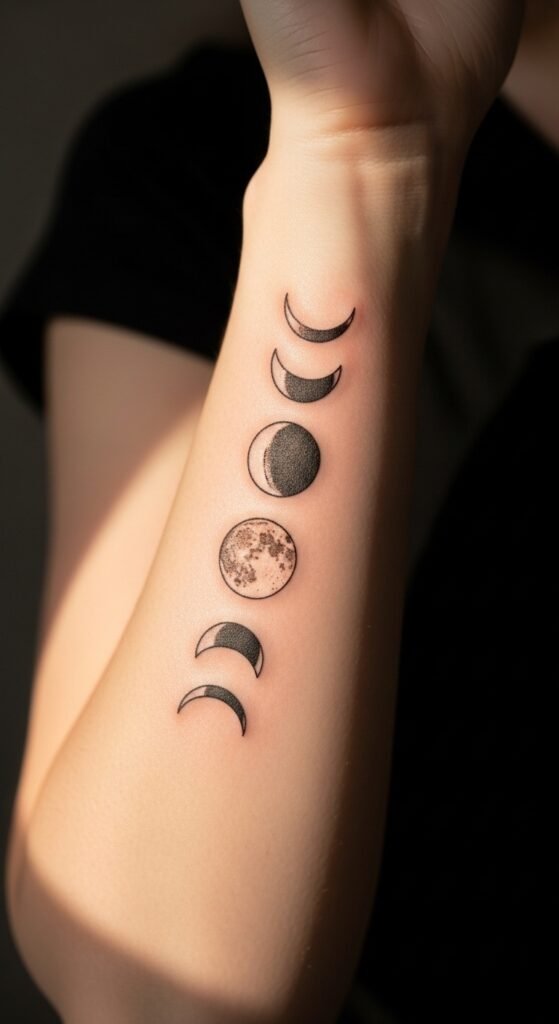 Minimalist Moon Phases on the Forearm