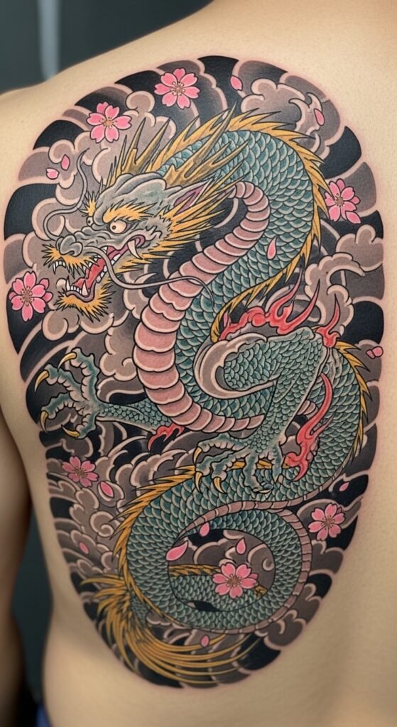 Japanese Dragon with Cherry Blossoms