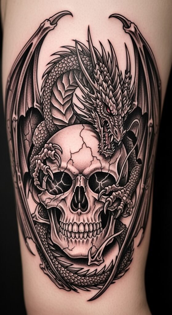 Dragon and Skull Tattoo