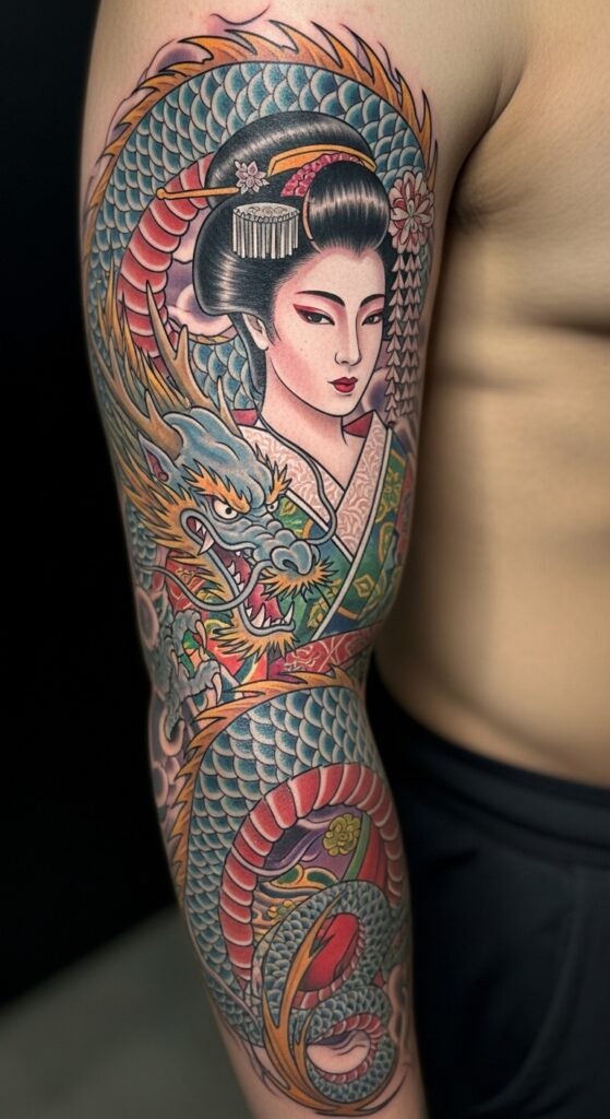 Geisha and Dragon Tattoo