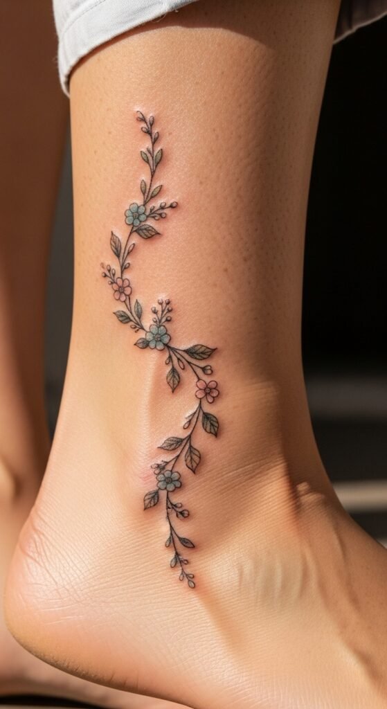 Floral Vine Ankle Tattoo