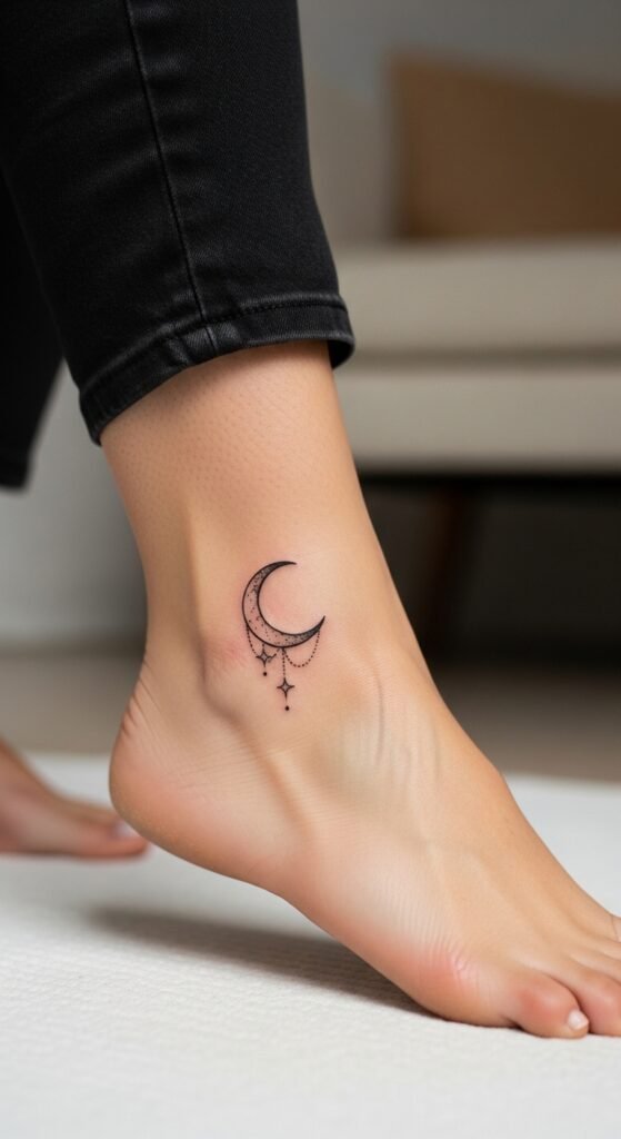 Crescent Moon Ankle Tattoo