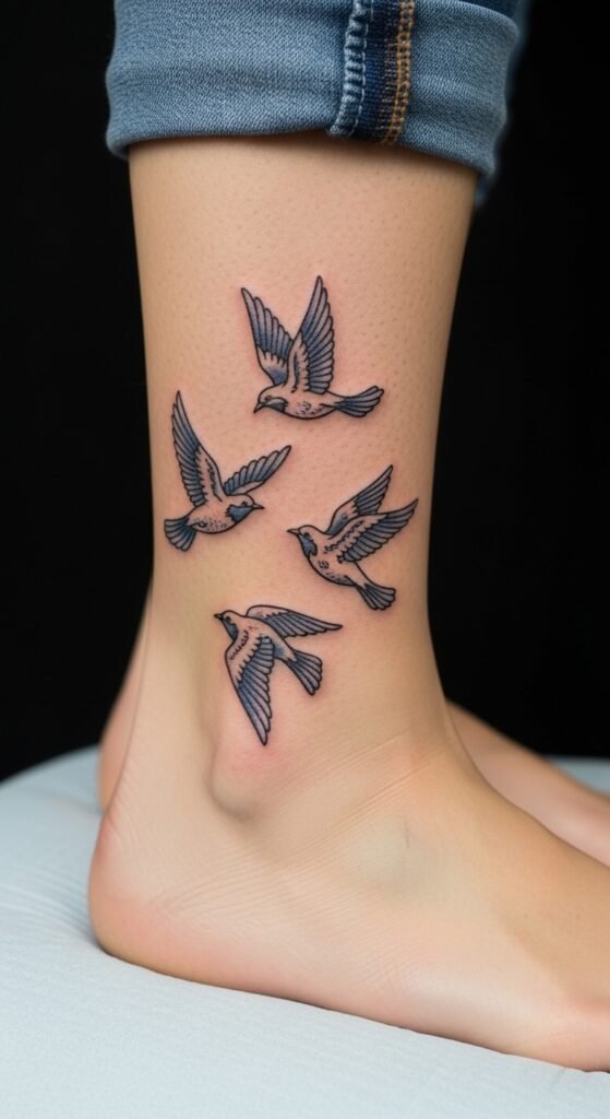 Birds in Flight Ankle Tattoo