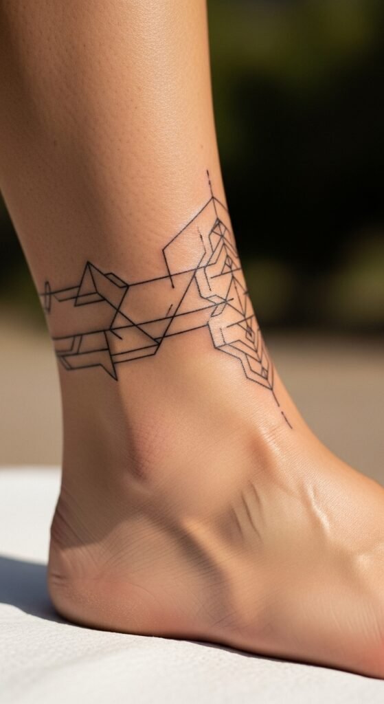 Geometric Lines Ankle Tattoo