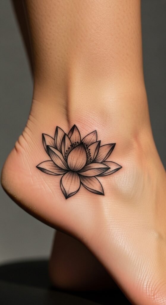 Small Lotus Ankle Tattoo