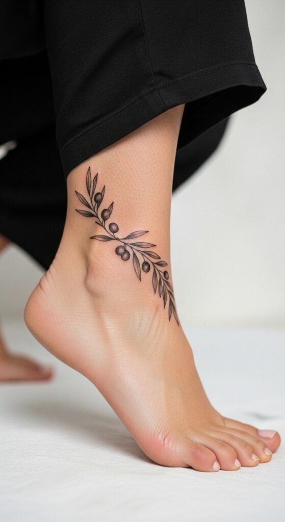 Olive Branch Ankle Tattoo