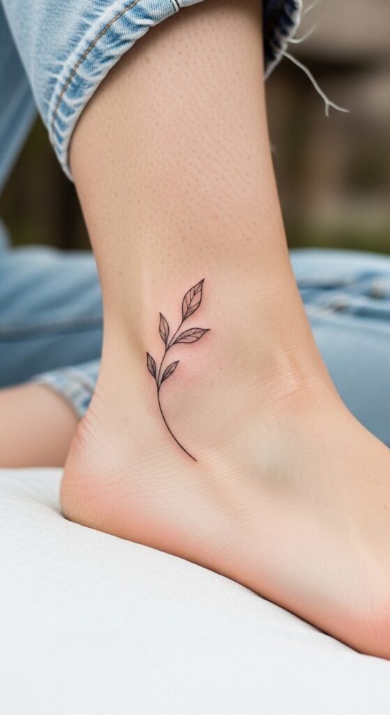 Minimalist Leaf Ankle Tattoo