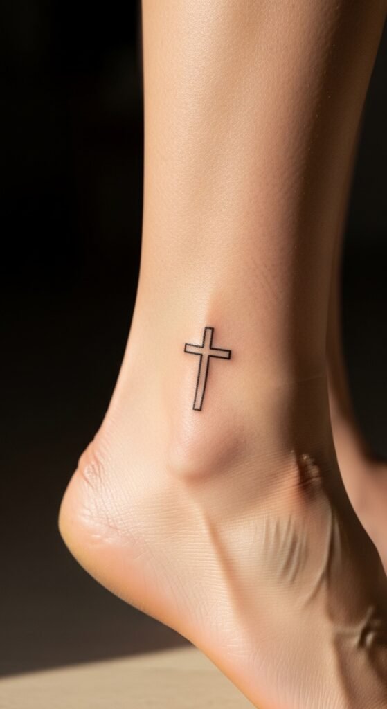 Simple Cross Ankle Tattoo