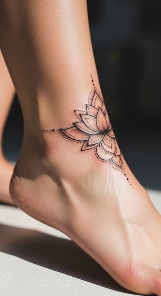 Lotus Mandala Ankle Tattoo