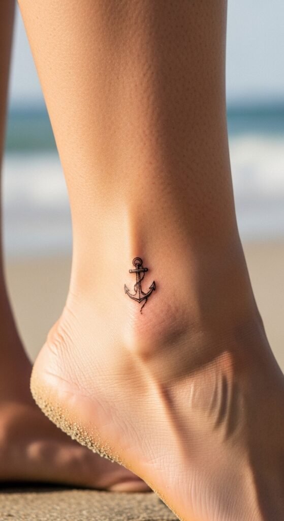 Tiny Anchor Ankle Tattoo