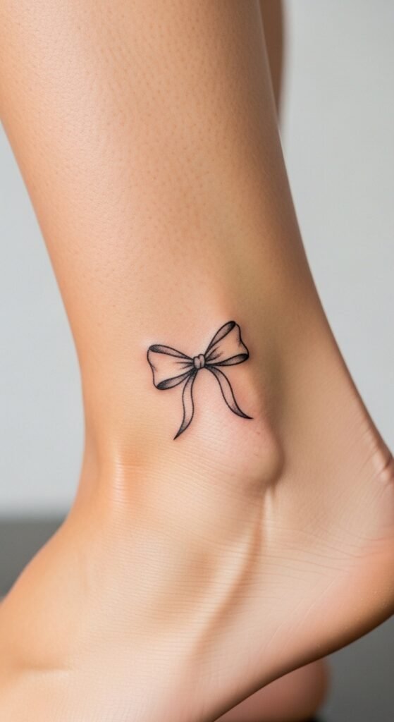 Simple Bow Ankle Tattoo