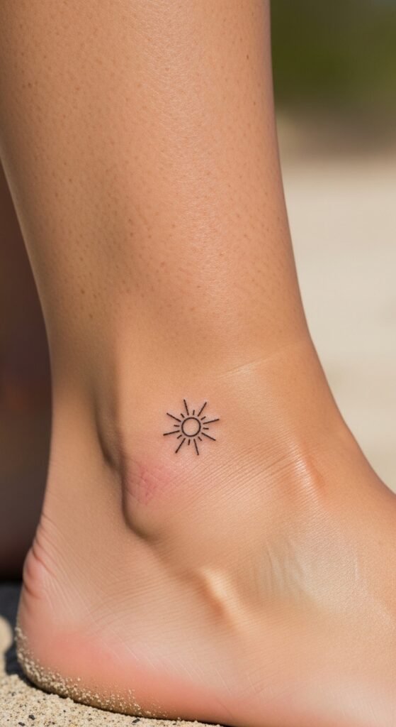 Tiny Sun Ankle Tattoo