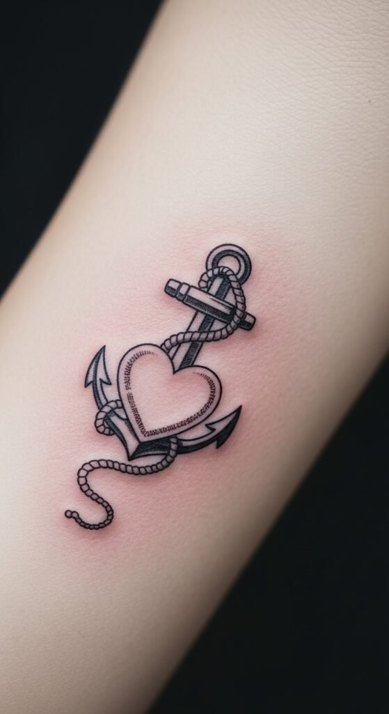 Tiny Anchor and Heart Tattoo