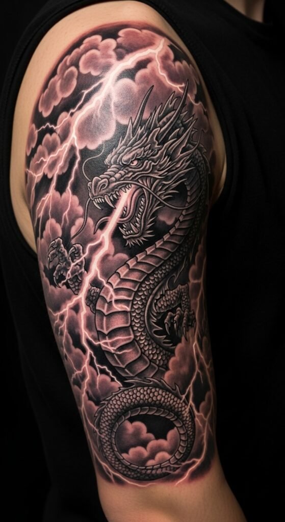 Dragon and Lightning Tattoo