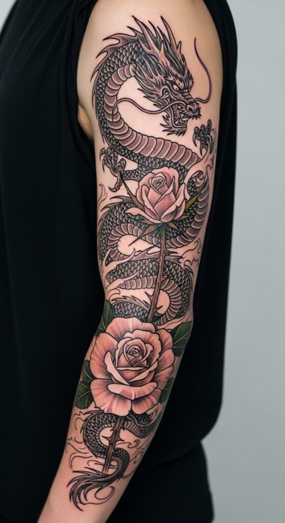 Dragon and Rose Tattoo