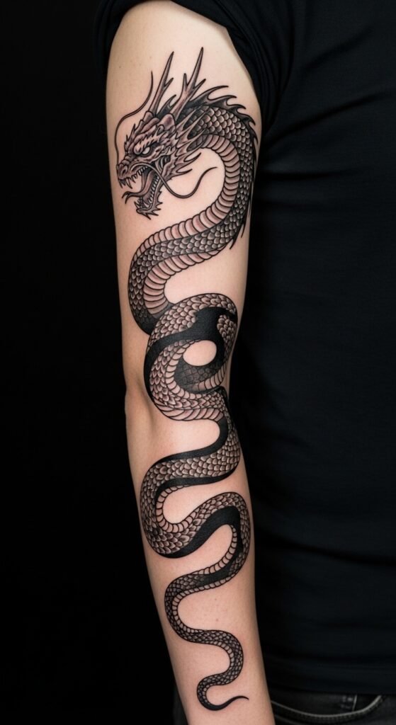  Snake-Dragon Hybrid Tattoo