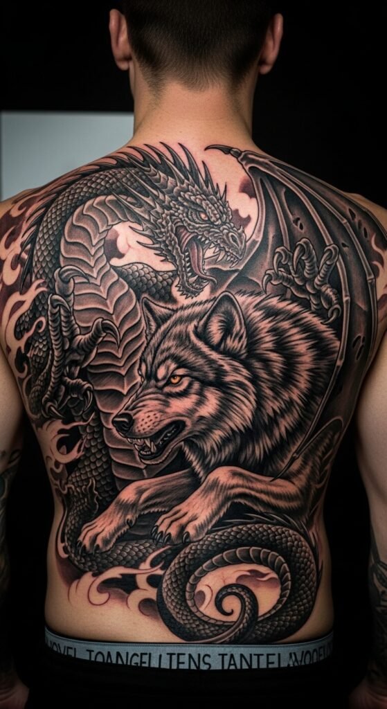 Dragon and Wolf Tattoo