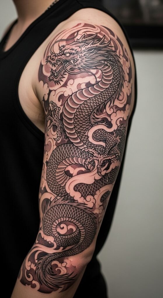 Dragon and Clouds Tattoo