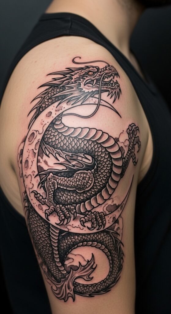 Dragon and Crescent Moon Tattoo