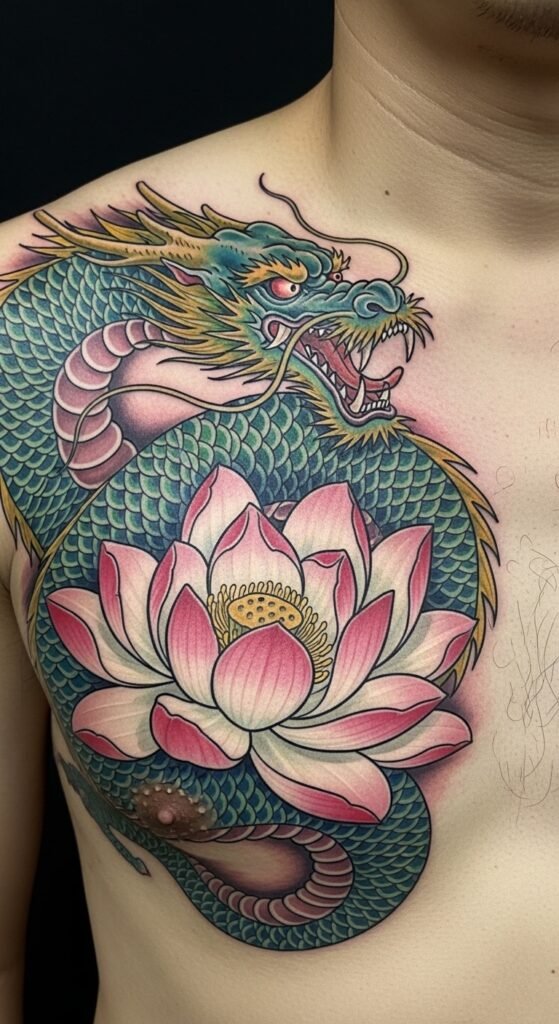 Dragon and Lotus Tattoo