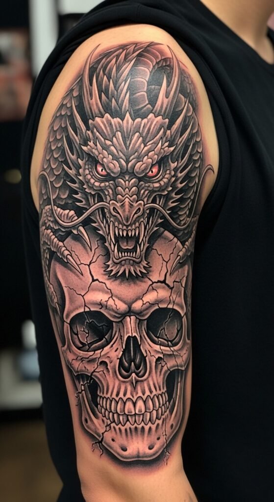 Dragon and Skull Tattoo