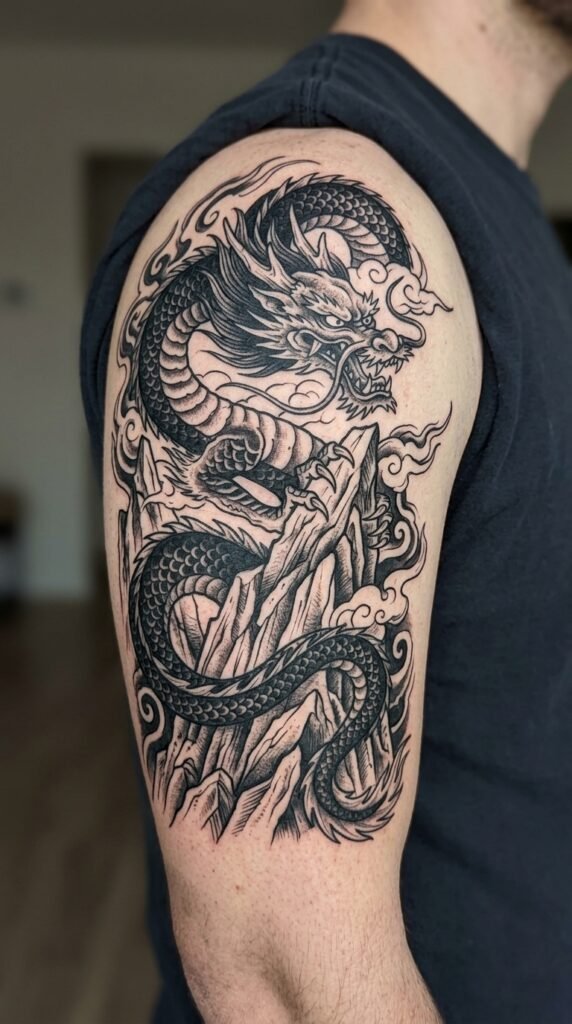 Fierce Dragon Climbing a Mountain