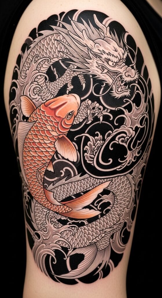 Koi Fish and Dragon Combination