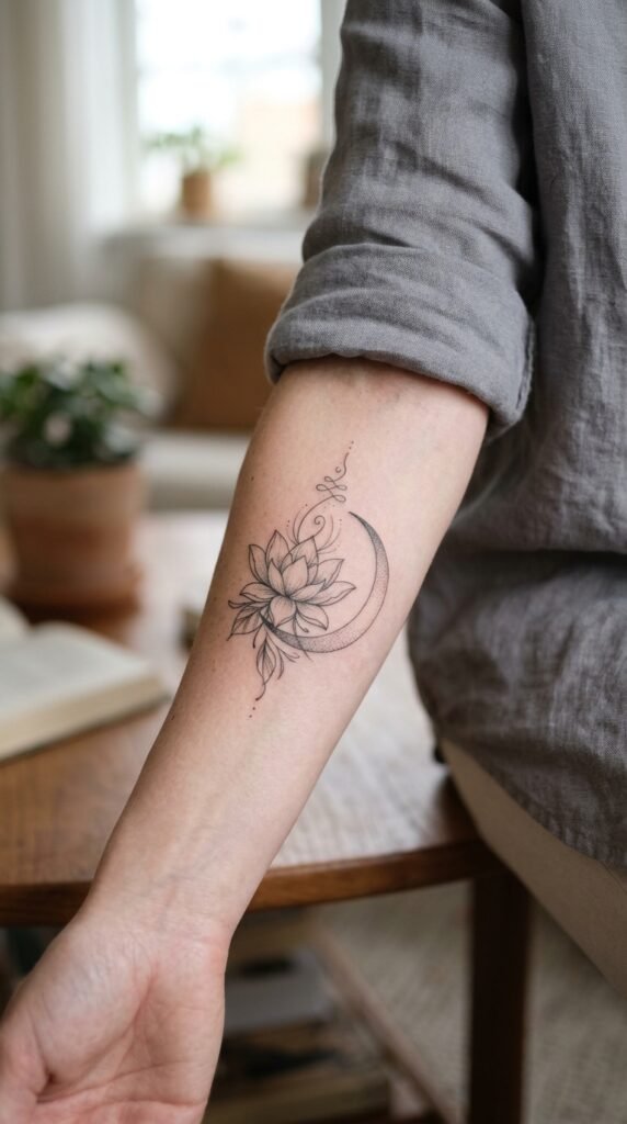 A Minimalist Lotus and Moon